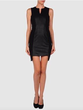 New Gareth Pugh lamb leather and silk notch neck futuristic sheath shift dress